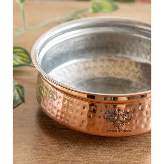 High-quality copper cookware pot with a polished hammered surface, perfect for everyday use by indian art villa
