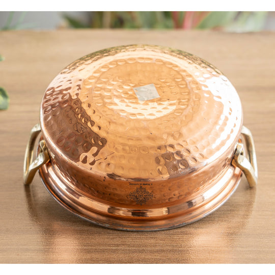 Copper handi with textured hammered finish and tin interior lining, perfect for dining or gifting.