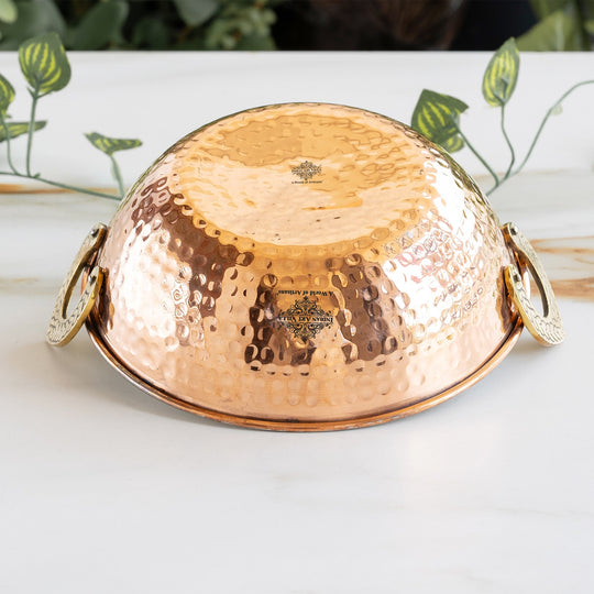 Hammered pure copper kadai with tin lining for cooking and serving