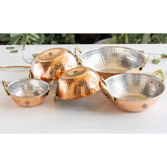 Tin lined pure copper kadai with traditional hammered finish