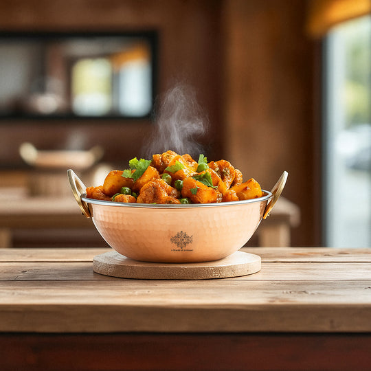 Pure Copper Kadai With Tin Lining, Hammered Design, Cookware & Tableware