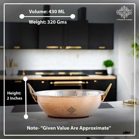 Pure Copper Kadai With Tin Lining, Hammered Design, Cookware & Tableware