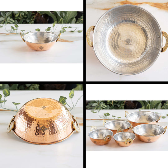 Pure Copper Kadai With Tin Lining, Hammered Design, Cookware & Tableware