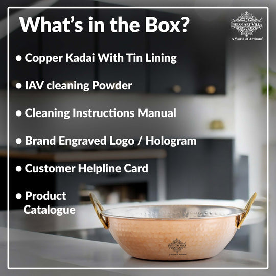 Pure Copper Kadai With Tin Lining, Hammered Design, Cookware & Tableware