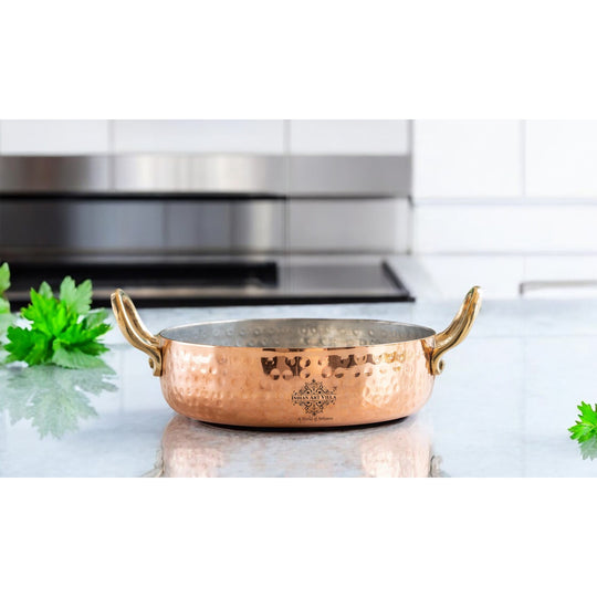 Pure Copper Round Dish Pan With Tin Lining & Brass Handle - Serveware &  Cookware