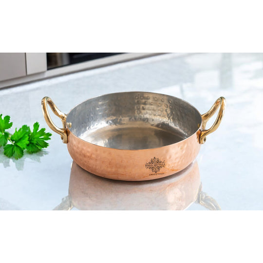 Pure Copper Round Dish Pan With Tin Lining & Brass Handle - Serveware &  Cookware