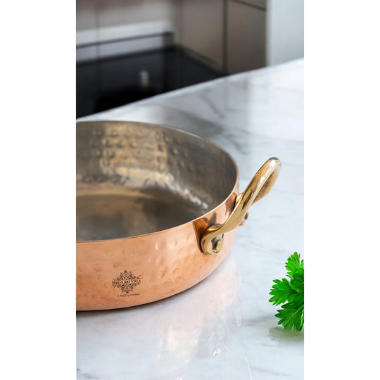 Pure Copper Round Dish Pan With Tin Lining & Brass Handle - Serveware &  Cookware