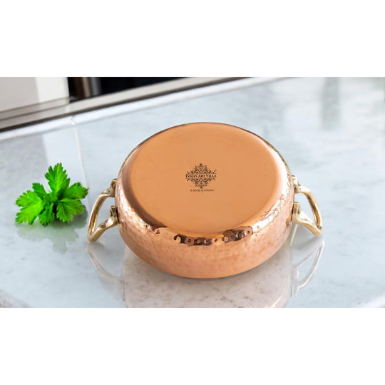 Pure Copper Round Dish Pan With Tin Lining & Brass Handle - Serveware &  Cookware