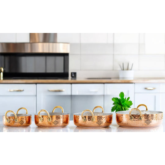 Pure Copper Round Dish Pan With Tin Lining & Brass Handle - Serveware &  Cookware