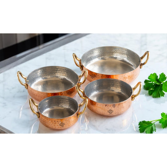 Pure Copper Round Dish Pan With Tin Lining & Brass Handle - Serveware &  Cookware