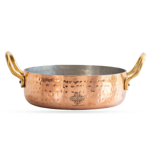 Pure Copper Round Dish Pan With Tin Lining & Brass Handle - Serveware &  Cookware