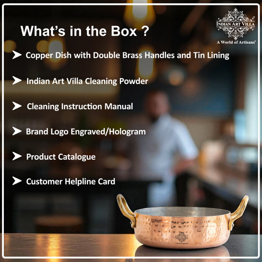 Pure Copper Round Dish Pan With Tin Lining & Brass Handle - Serveware &  Cookware