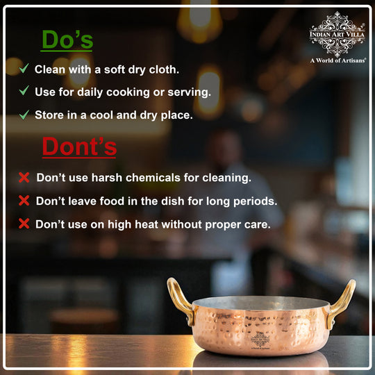 Pure Copper Round Dish Pan With Tin Lining & Brass Handle - Serveware &  Cookware