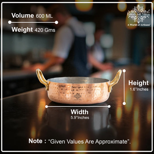 Pure Copper Round Dish Pan With Tin Lining & Brass Handle - Serveware &  Cookware