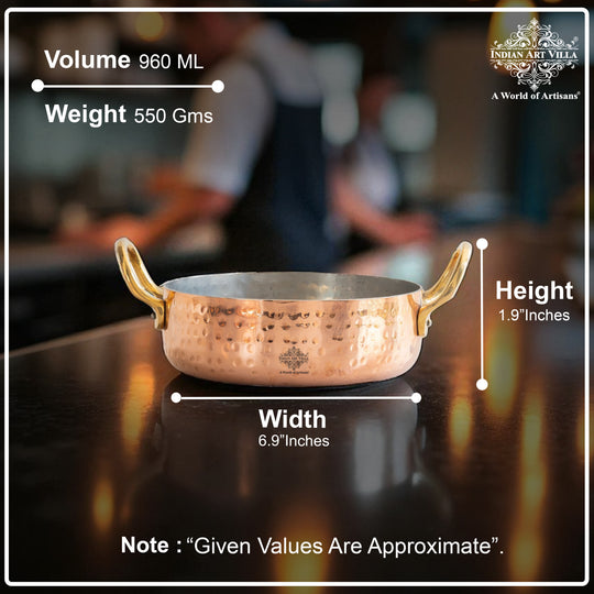 Pure Copper Round Dish Pan With Tin Lining & Brass Handle - Serveware &  Cookware