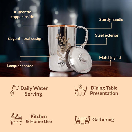 Pure Steel Copper Jug Luxury Design with Lid