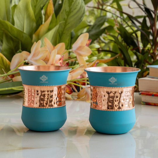 Hammered copper glass artisan crafted finish India