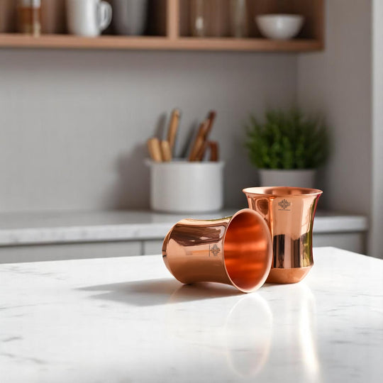 Pure Copper Plain & Hammered Design Glass, Drinkware, Tableware, Heavy Weight with 200 Grams