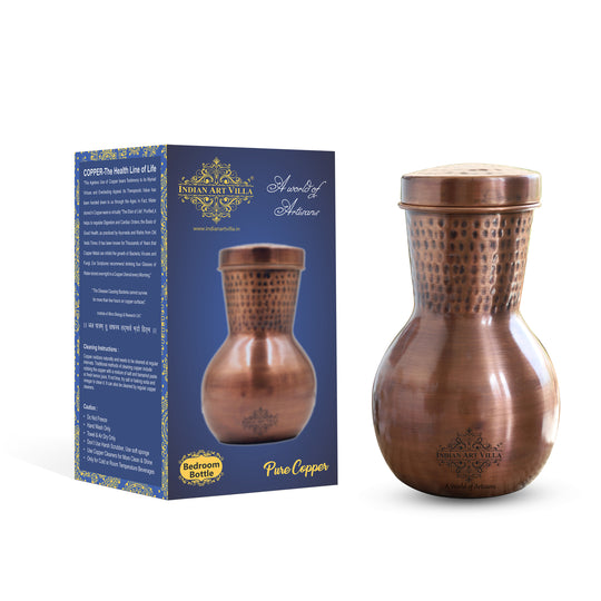 Matka Design Pure Copper Bedroom Bottle With Inbuilt Glass