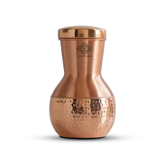 Matka Design Pure Copper Bedroom Bottle With Inbuilt Glass