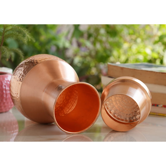Matka Design Pure Copper Bedroom Bottle With Inbuilt Glass
