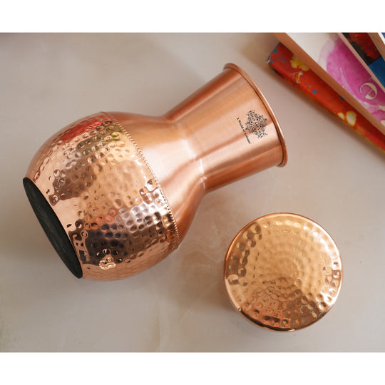 Matka Design Pure Copper Bedroom Bottle With Inbuilt Glass