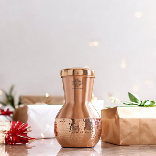 Matka Design Pure Copper Bedroom Bottle With Inbuilt Glass