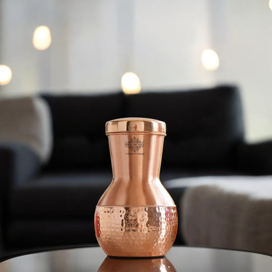 Matka Design Pure Copper Bedroom Bottle With Inbuilt Glass