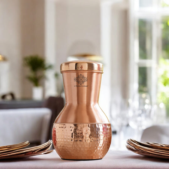 Matka Design Pure Copper Bedroom Bottle With Inbuilt Glass