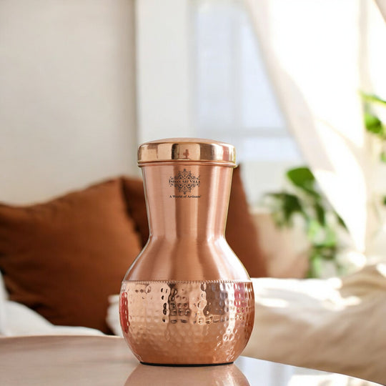 Matka Design Pure Copper Bedroom Bottle With Inbuilt Glass