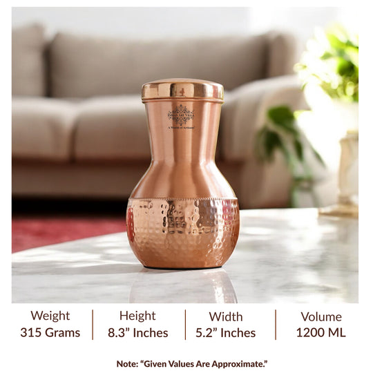 Matka Design Pure Copper Bedroom Bottle With Inbuilt Glass