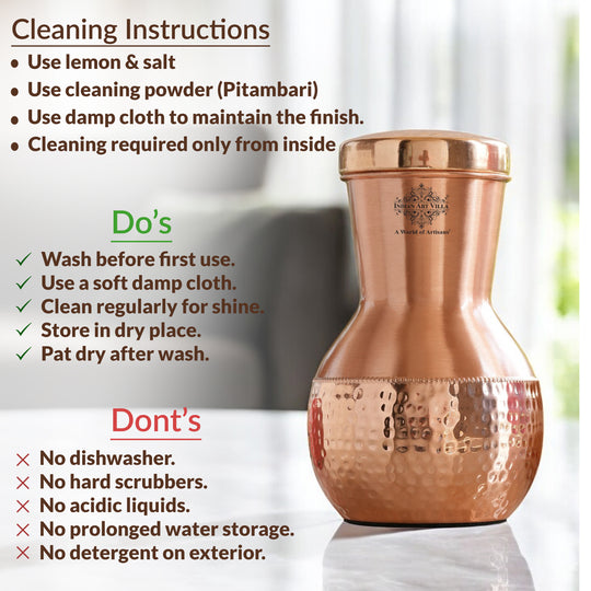 Matka Design Pure Copper Bedroom Bottle With Inbuilt Glass