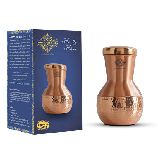 Matka Design Pure Copper Bedroom Bottle With Inbuilt Glass