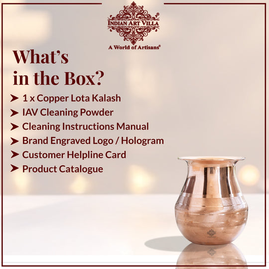 Copper Kalash / lota | Luxury Design Shine Finish | Pujan Purpose