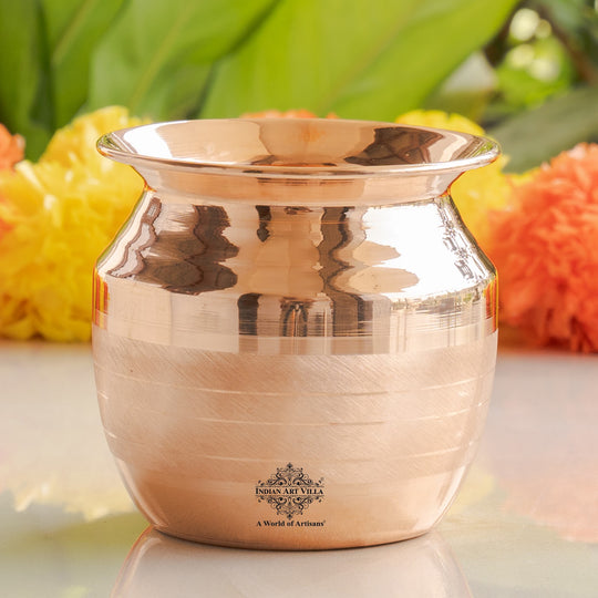 A polished copper Kalash (lotra) with a shine finish Luxury Design  ideal For rituals and daily Pooja.