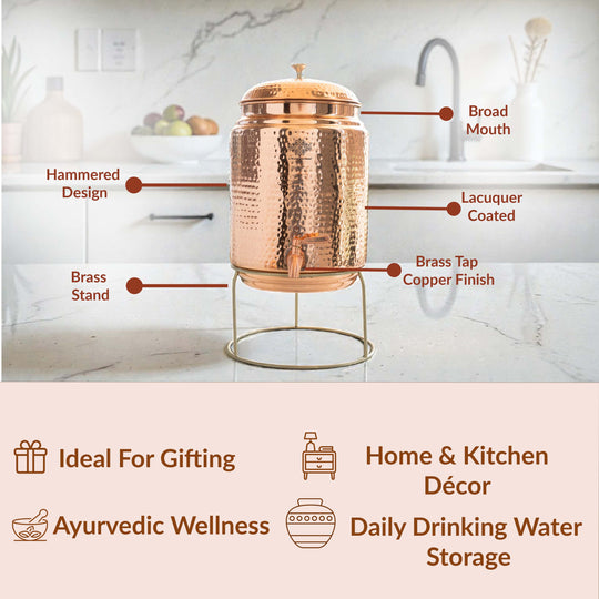 Red 5 litre copper matka as festive decor water pot for Diwali or wedding display – copper matka 5 litre