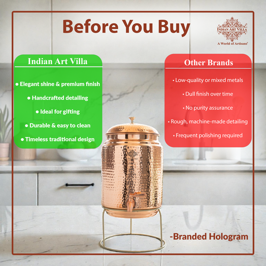 5 litre round copper matka with large spherical body and narrow top – classic tamba matka – copper matka 5 litre price