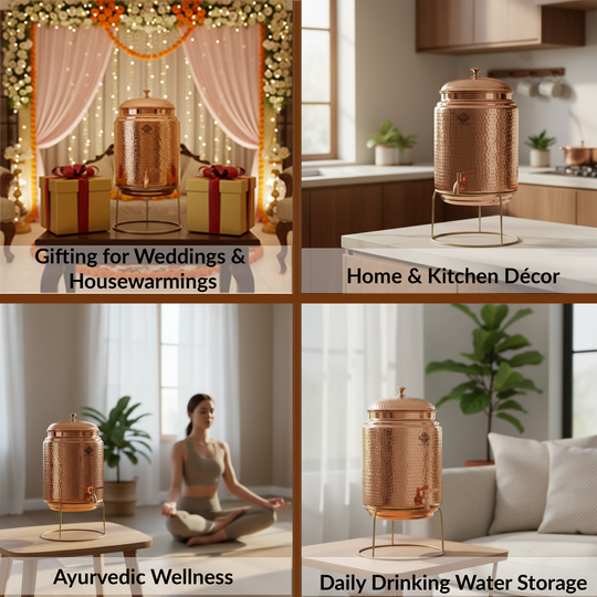 Pure Copper Hammered Design Water Pot with Stand