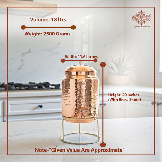 5 litre round spherical copper matka with large bulbous body – premium tamba matka – copper matka 5 litre price