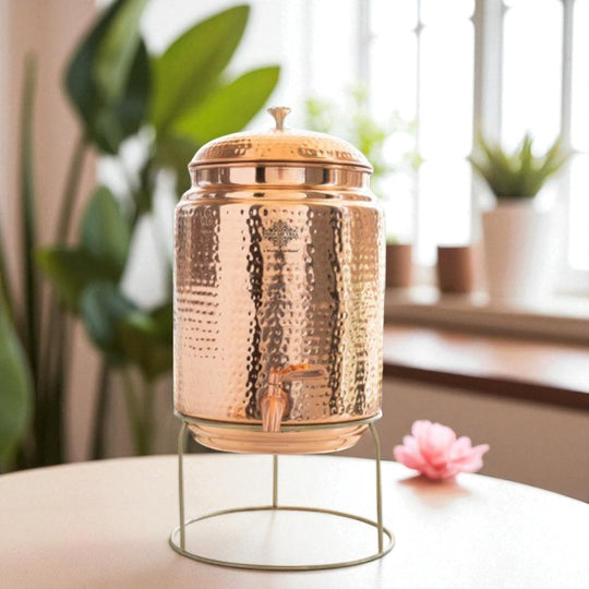 Green 5 litre copper matka for eco kitchen décor and water storage – 5 litre copper matka