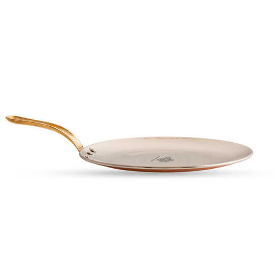 Steel Copper Serving Hammered Tawa Platter With Brass Handle, Home Hotel Rtaurant