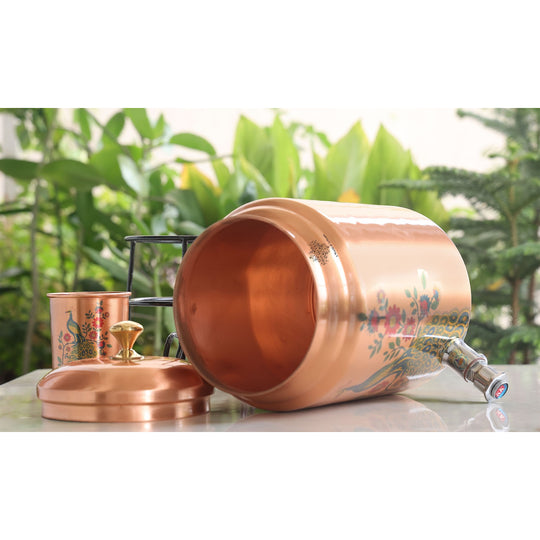 5 litre printed copper matka with vibrant floral design print on copper body – printed copper matka
