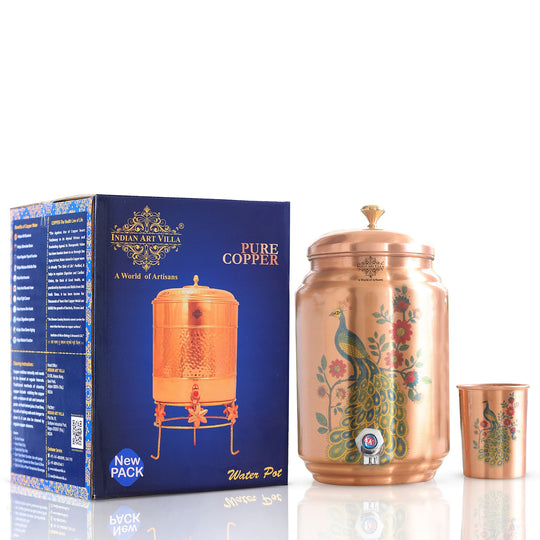 Retail packaging of 5 litre printed copper matka – printed copper matka