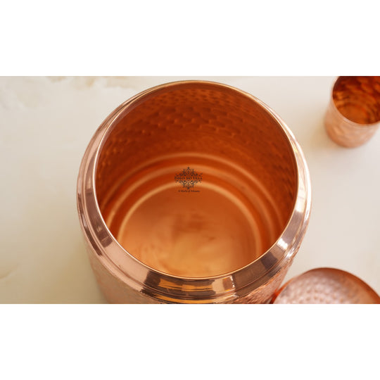 Pure Copper Hammered Water Pot with Stand & Glass – 10 L