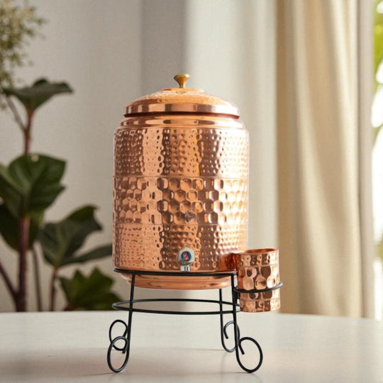 5 litre hammered copper matka with deeply beaten texture – large artisan tamba matka – copper matka 5 litre price