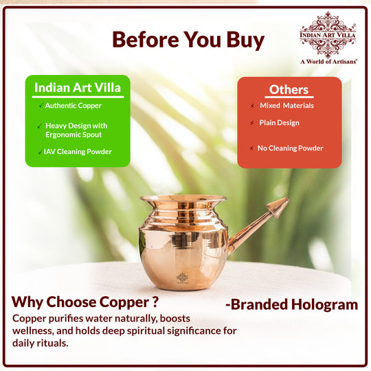 Pure copper neti pot nasal cleansing white background — Indian Art Villa