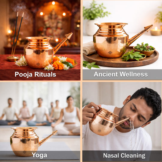 Pure copper neti pot nasal cleansing studio view — Indian Art Villa