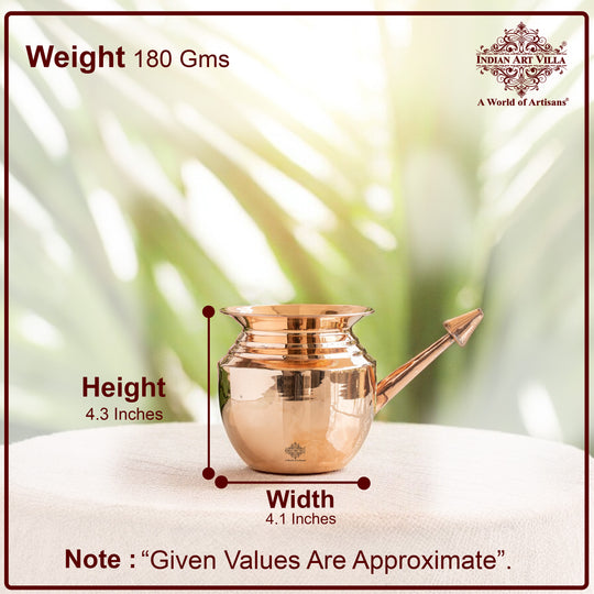 Pure copper neti pot nasal cleansing angle view — Indian Art Villa