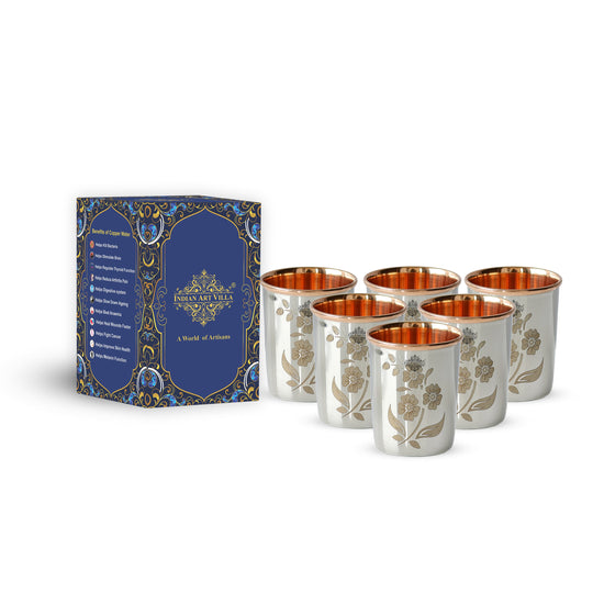 Pure Steel Copper Engraved Floral Design Glass -300 ML