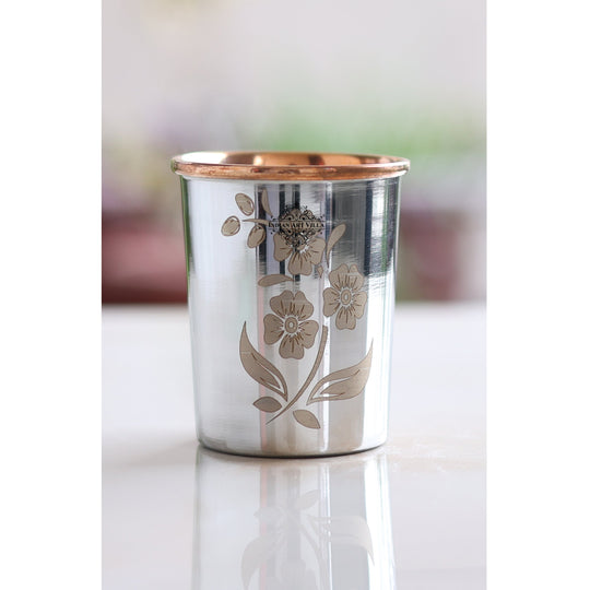 Pure Steel Copper Engraved Floral Design Glass -300 ML